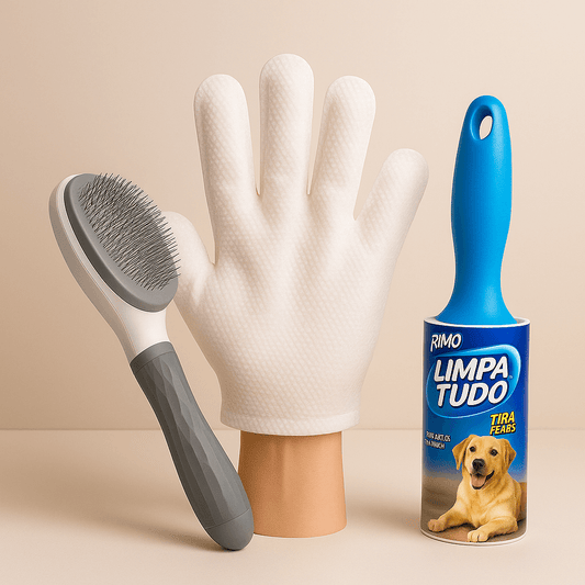 Kit Limpeza Premium para Pets – Luva Umedecida + Escova Removedora + Rolo Adesivo