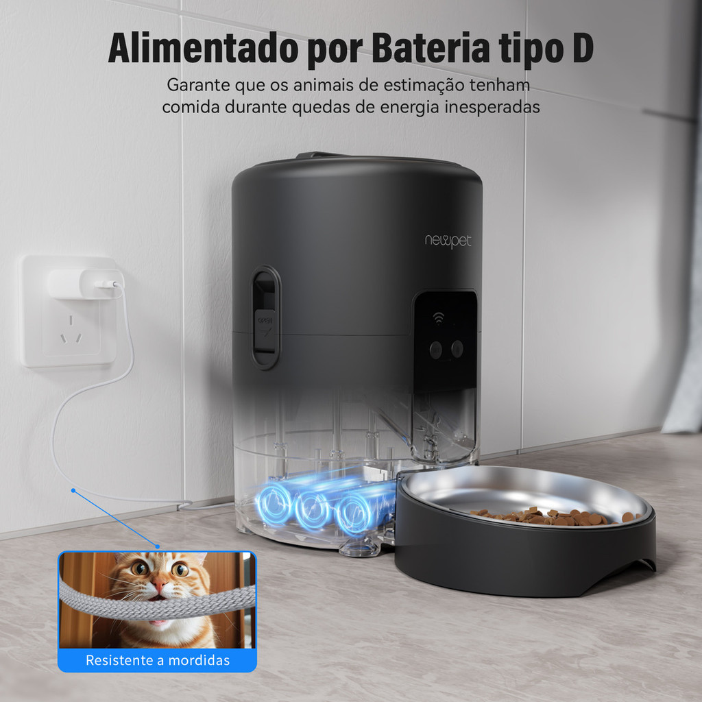 Comedouro Automático Newpet 2L com Wi-Fi e Controle por APP | Voz + Alimentação Programada